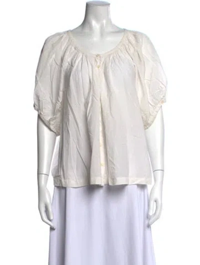 Pre-owned Doen Floral Print Scoop Neck Blouse In White