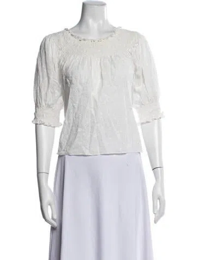Pre-owned Doen Floral Print Scoop Neck Blouse In White