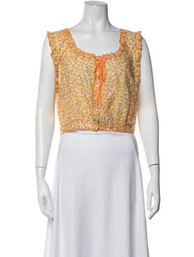 Pre-owned Doen Floral Print Scoop Neck Blouse In Yellow