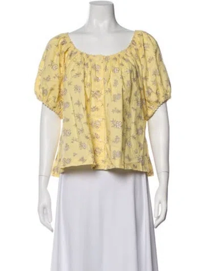 Pre-owned Doen Floral Print Scoop Neck Blouse In Yellow