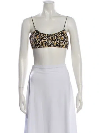 Pre-owned Doen Floral Print Scoop Neck Crop Top In Blue