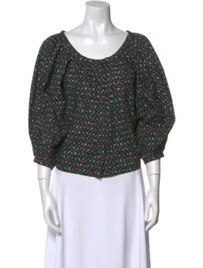 Pre-owned Doen Floral Print Scoop Neck Crop Top In Blue