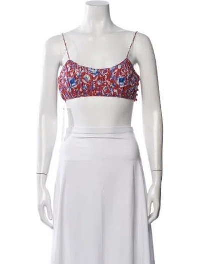 Pre-owned Doen Floral Print Scoop Neck Crop Top In White