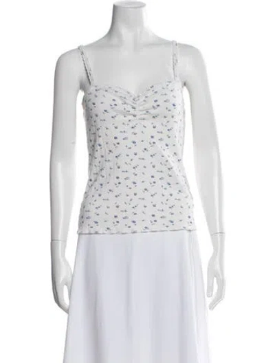 Pre-owned Doen Floral Print Scoop Neck Top In Blue/white