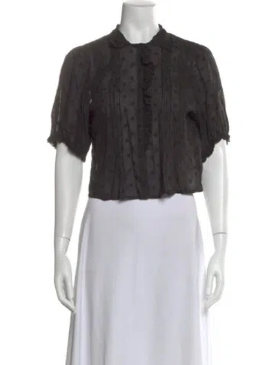 Pre-owned Doen Floral Print Short Sleeve Blouse In Black