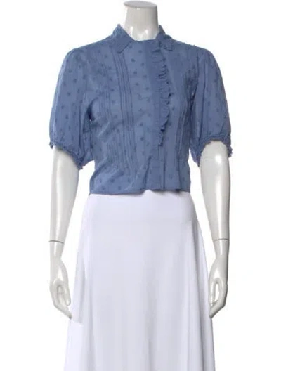 Pre-owned Doen Floral Print Short Sleeve Blouse In Blue