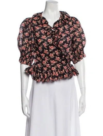 Pre-owned Doen Floral Print Short Sleeve Blouse In Multi