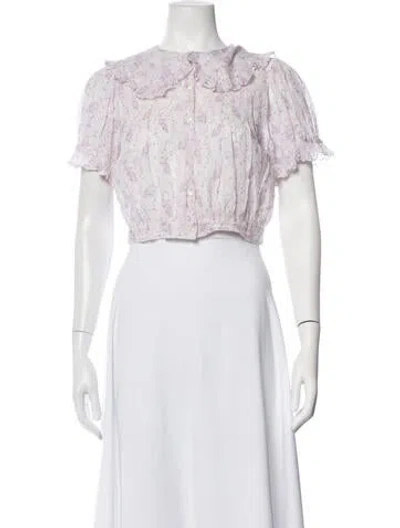 Pre-owned Doen Floral Print Short Sleeve Blouse In Neutrals