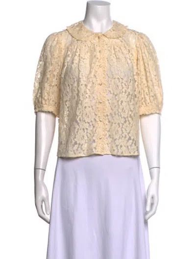 Pre-owned Doen Floral Print Short Sleeve Blouse In Neutrals