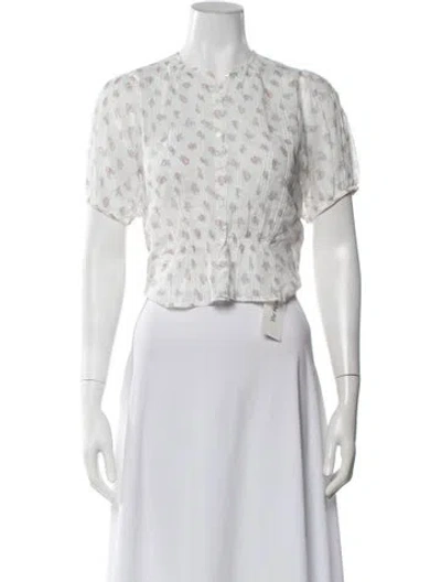 Pre-owned Doen Floral Print Short Sleeve Blouse W/ Tags In Neutrals