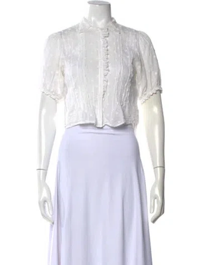 Pre-owned Doen Floral Print Short Sleeve Blouse In White