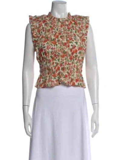 Pre-owned Doen Floral Print Sleeveless Blouse In Neutrals