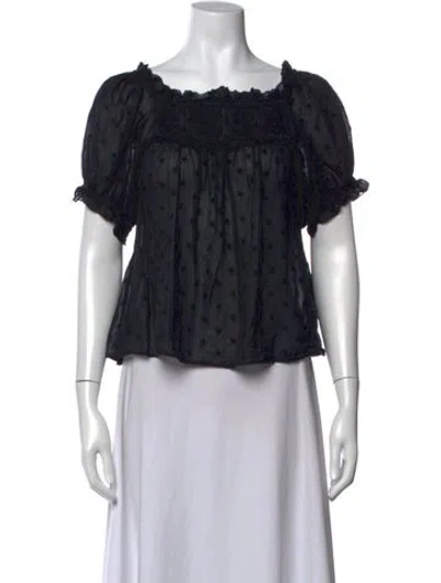 Pre-owned Doen Floral Print Square Neckline Blouse In Black