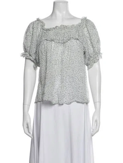 Pre-owned Doen Floral Print Square Neckline Blouse In Blue