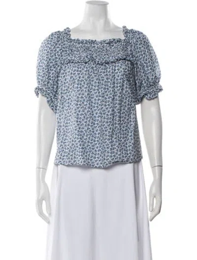 Pre-owned Doen Floral Print Square Neckline Blouse In Blue/white