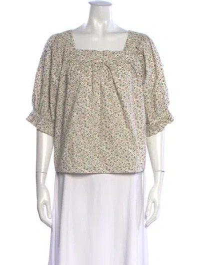 Pre-owned Doen Floral Print Square Neckline Blouse In Green