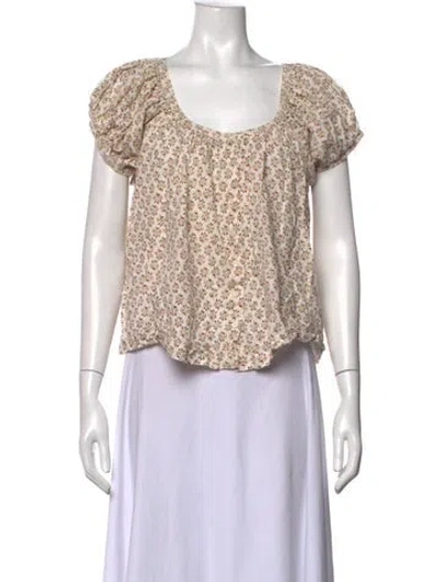Pre-owned Doen Floral Print Square Neckline Blouse In Green
