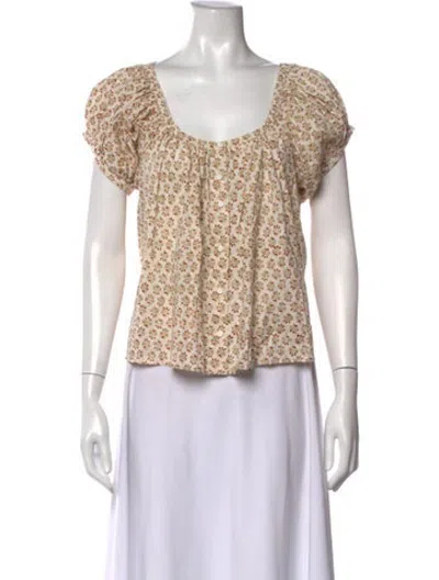 Pre-owned Doen Floral Print Square Neckline Blouse In Green
