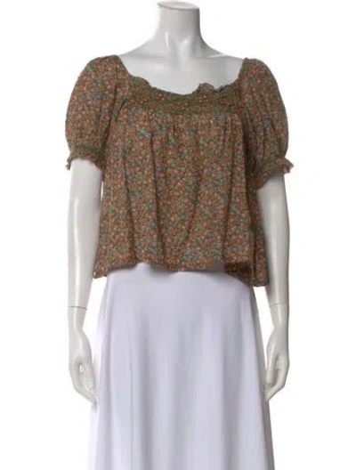 Pre-owned Doen Floral Print Square Neckline Blouse In Multi