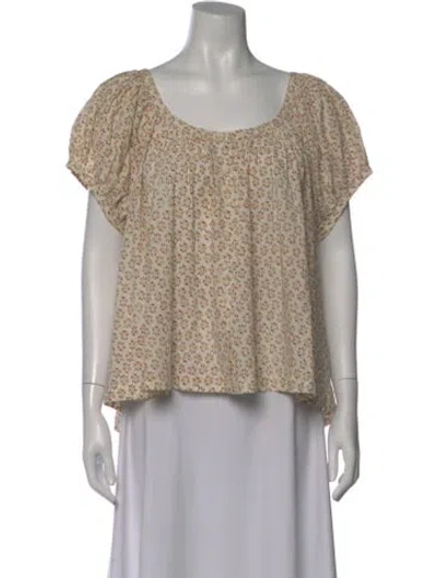 Pre-owned Doen Floral Print Square Neckline Blouse In Neutral