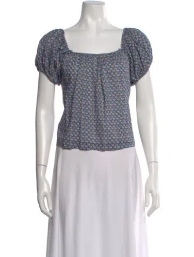 Pre-owned Doen Floral Print Square Neckline Blouse In Neutral