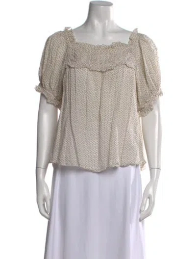 Pre-owned Doen Floral Print Square Neckline Blouse In Neutral