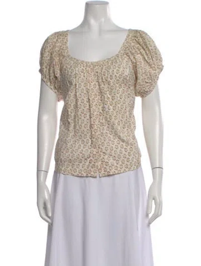 Pre-owned Doen Floral Print Square Neckline Blouse In Neutral
