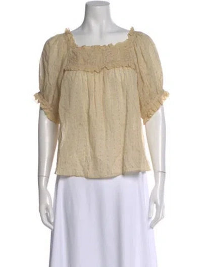 Pre-owned Doen Floral Print Square Neckline Blouse In Neutral