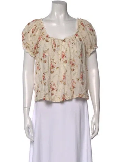 Pre-owned Doen Floral Print Square Neckline Blouse In Neutral