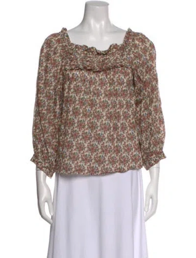 Pre-owned Doen Floral Print Square Neckline Blouse In Neutral