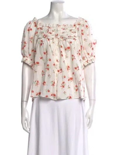 Pre-owned Doen Floral Print Square Neckline Blouse In Neutral