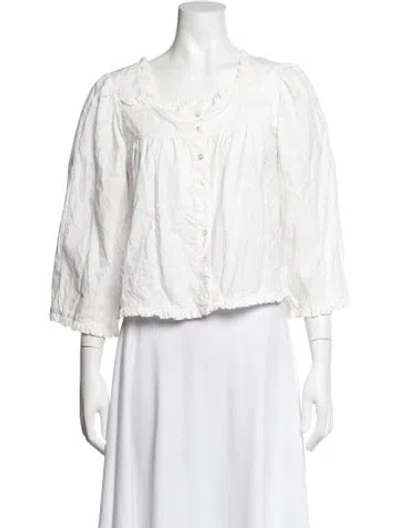 Pre-owned Doen Floral Print Square Neckline Blouse In Neutral