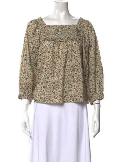 Pre-owned Doen Floral Print Square Neckline Blouse In Neutral