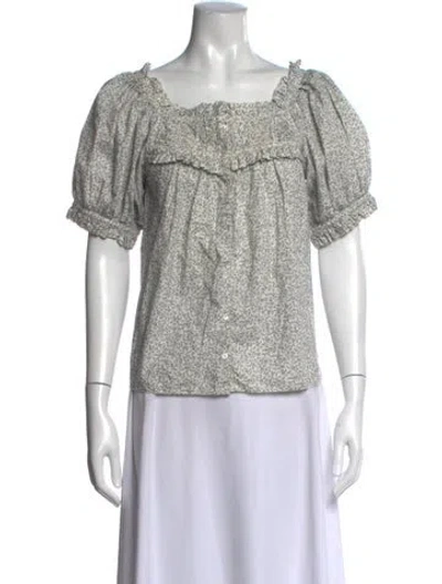 Pre-owned Doen Floral Print Square Neckline Blouse In Neutrals