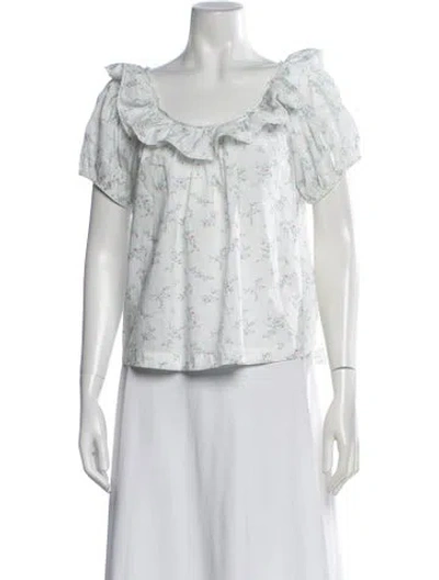 Pre-owned Doen Floral Print Square Neckline Blouse In Neutrals