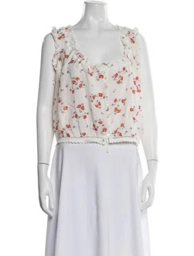 Pre-owned Doen Floral Print Square Neckline Blouse In Neutrals