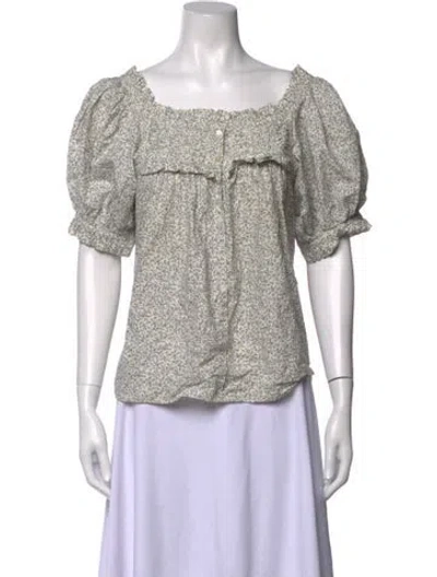 Pre-owned Doen Floral Print Square Neckline Blouse In Neutrals