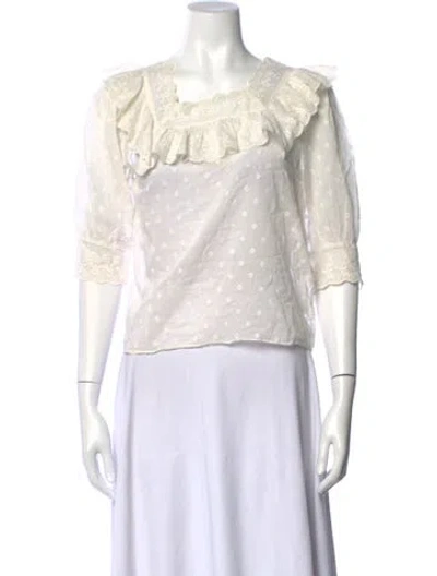 Pre-owned Doen Floral Print Square Neckline Blouse In Neutrals
