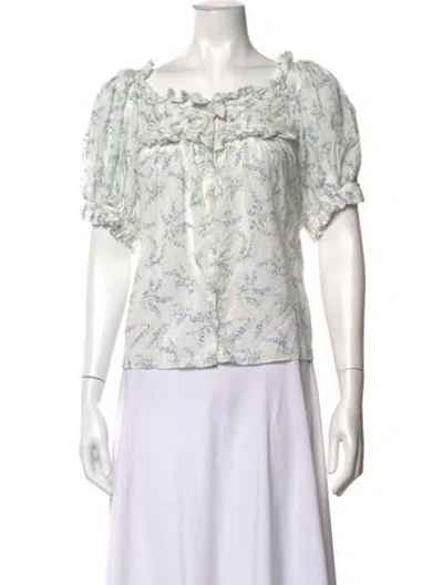 Pre-owned Doen Floral Print Square Neckline Blouse In Neutrals