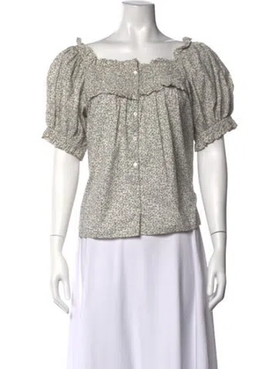 Pre-owned Doen Floral Print Square Neckline Blouse In Neutrals