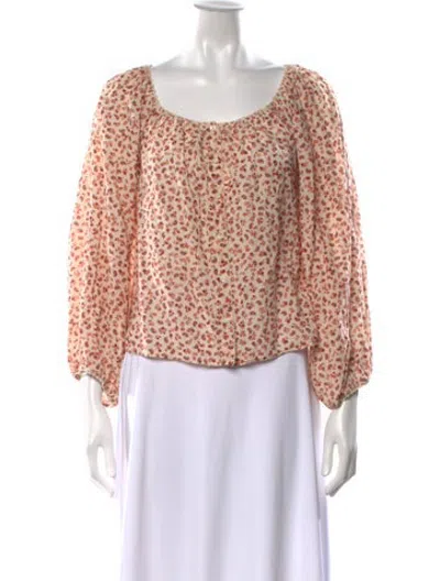 Pre-owned Doen Floral Print Square Neckline Blouse In Neutrals
