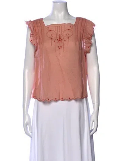Pre-owned Doen Floral Print Square Neckline Blouse In Pink