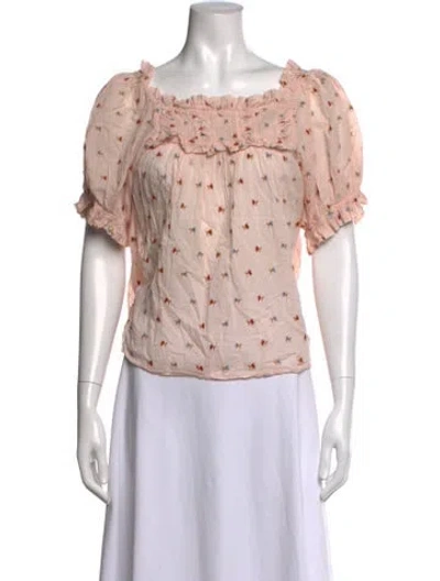 Pre-owned Doen Floral Print Square Neckline Blouse In Pink
