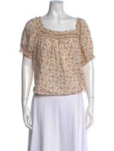 Pre-owned Doen Floral Print Square Neckline Blouse W/ Tags In Neutrals