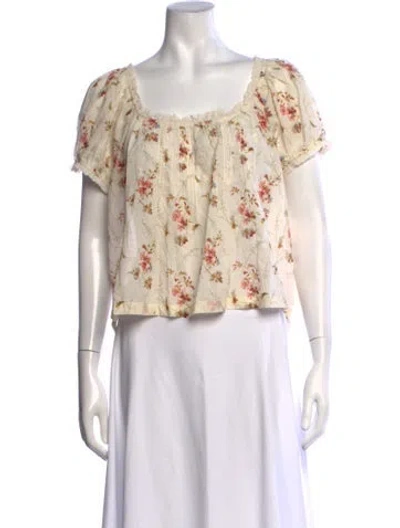 Pre-owned Doen Floral Print Square Neckline Blouse W/ Tags In White