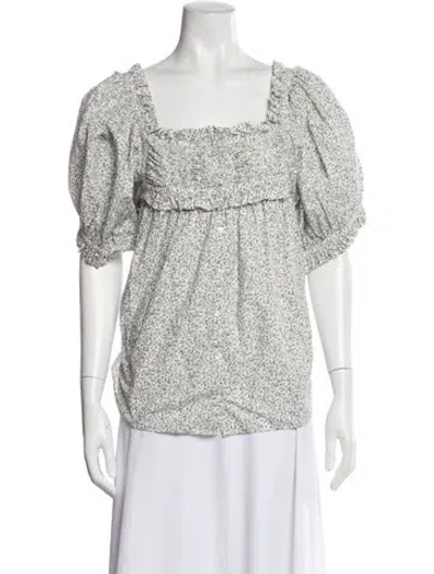 Pre-owned Doen Floral Print Square Neckline Blouse In White
