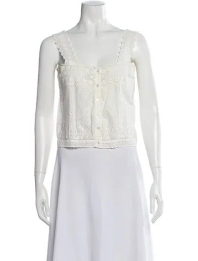 Pre-owned Doen Floral Print Square Neckline Blouse In White