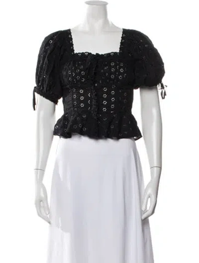 Pre-owned Doen Floral Print Square Neckline Blouse In White