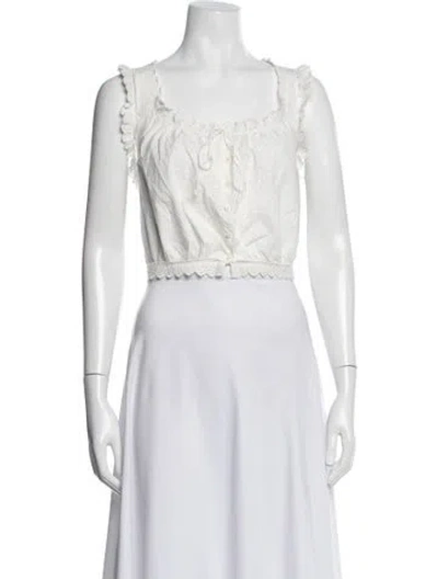 Pre-owned Doen Floral Print Square Neckline Blouse In White