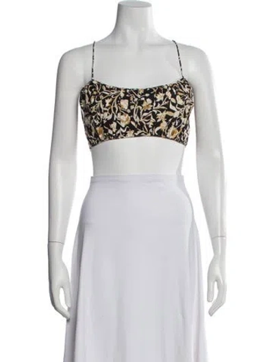 Pre-owned Doen Floral Print Square Neckline Crop Top W/ Tags In Brown